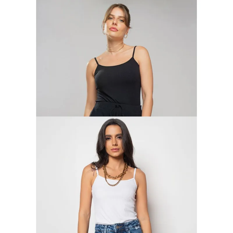Kit 2 Regatas Alcinha Malha Canelada Preta e Branca Tamanho G