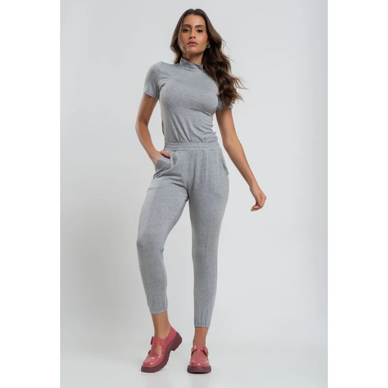 Conjunto Comfy Com Blusa Gola Alta e Jogger Malha Mescla Salvatore Tamanho G