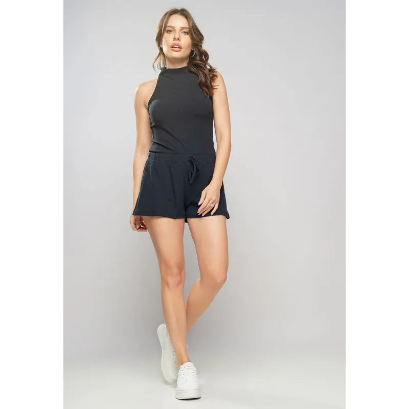 Conjunto Comfy Com Regata Cava Americana e Short Canelado Preto Salvatore Tamanho M