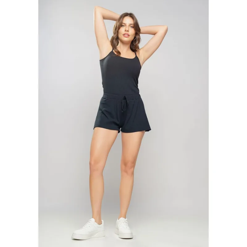 Conjunto Comfy Com Regata Alcinha e Short Canelado Preto Salvatore Tamanho M
