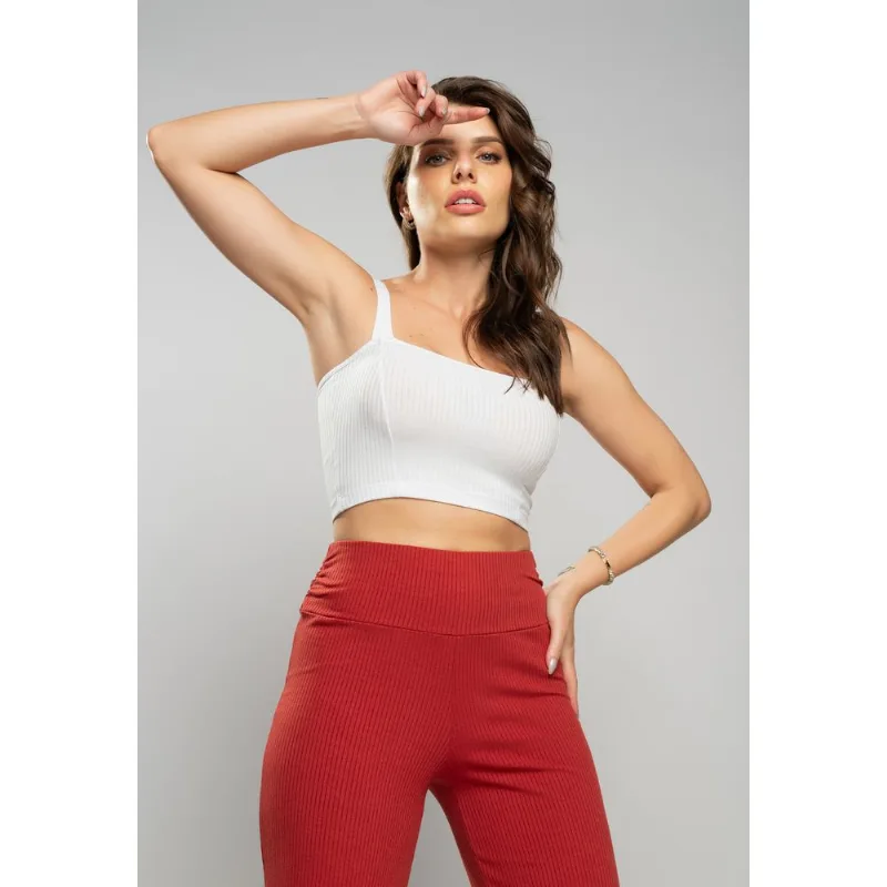 Cropped Top Faixa Comfy Malha Canelada Branco Salvatore Tamanho M