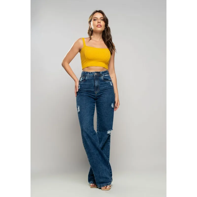 Cropped Top Faixa Comfy Malha Canelada Mostarda Salvatore Tamanho P