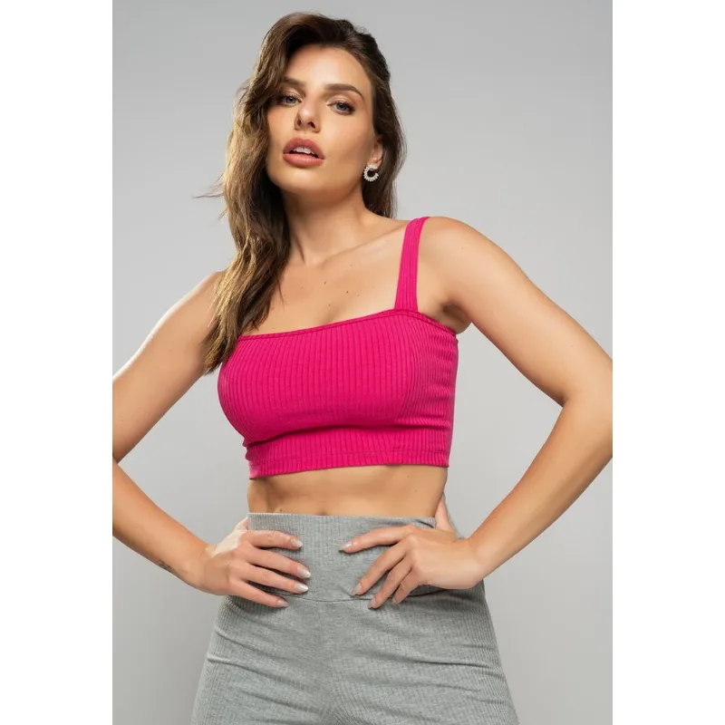 Cropped Top Faixa Comfy Malha Canelada Pink Salvatore Tamanho M