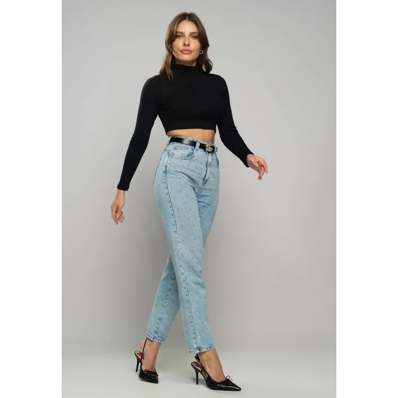 Cropped Gola Alta Manga Longa Comfy Malha Canelada Preto Salvatore Tamanho M