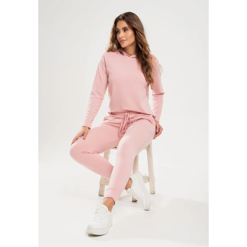 Conjunto De Moletinho Com Casaco Capuz E Calça Jogger Rosa Salvatore Tamanho M