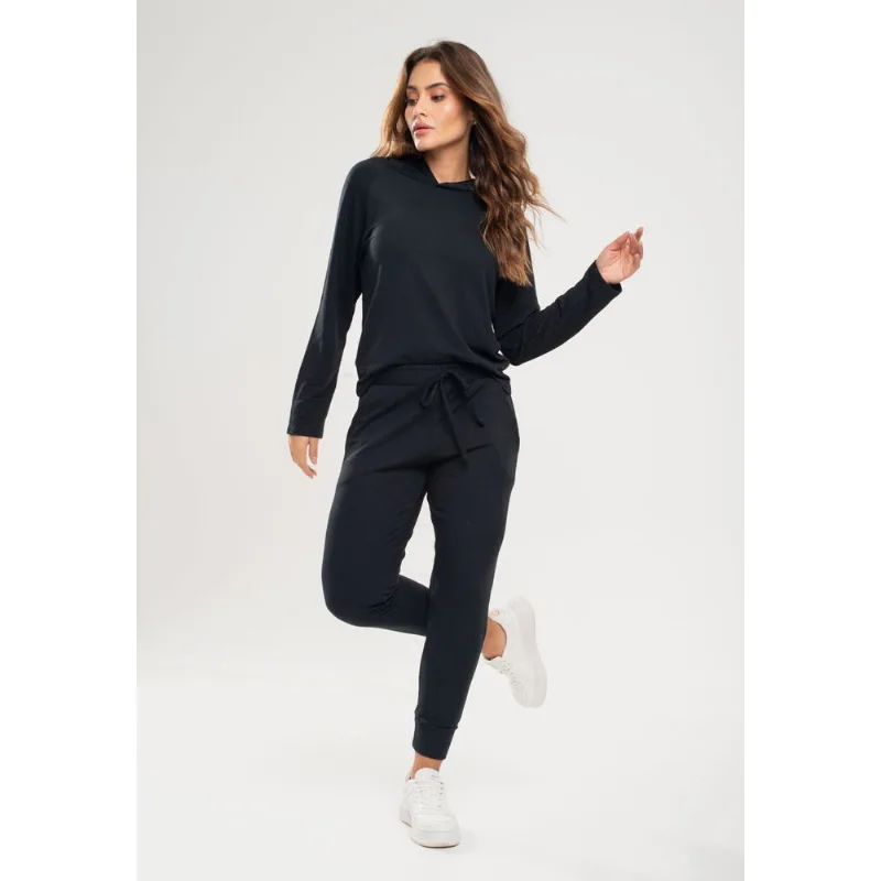 Conjunto De Moletinho Com Casaco Capuz E Calça Jogger Preto Salvatore Tamanho P