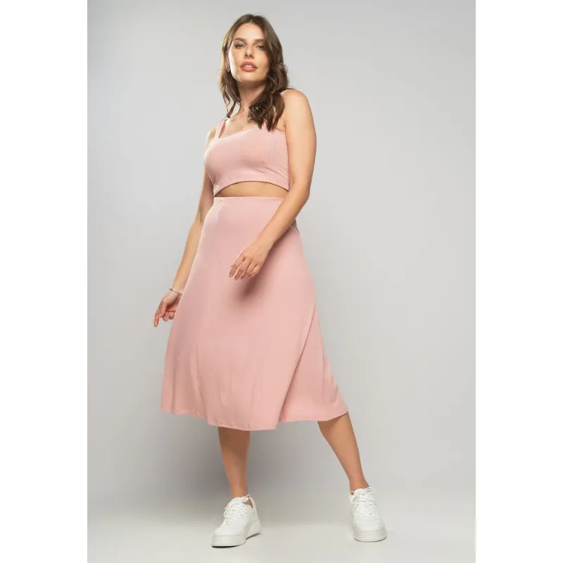 Cropped Top Faixa Comfy Malha Canelada Rosa Claro Salvatore Tamanho M