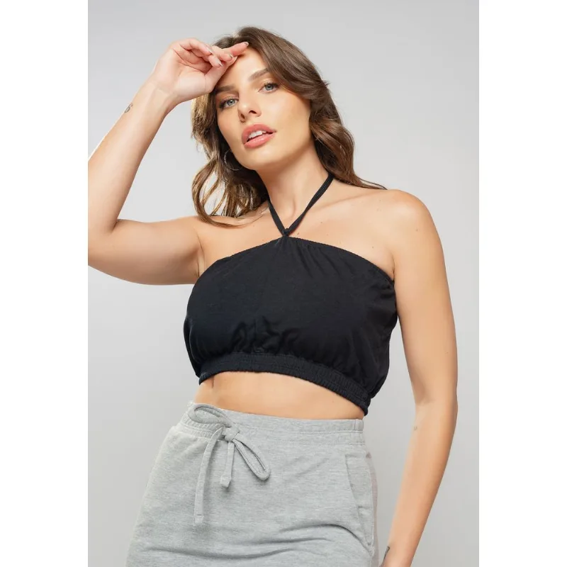 Cropped Tomara Que Caia Malha Comfort Preto Salvatore Tamanho M