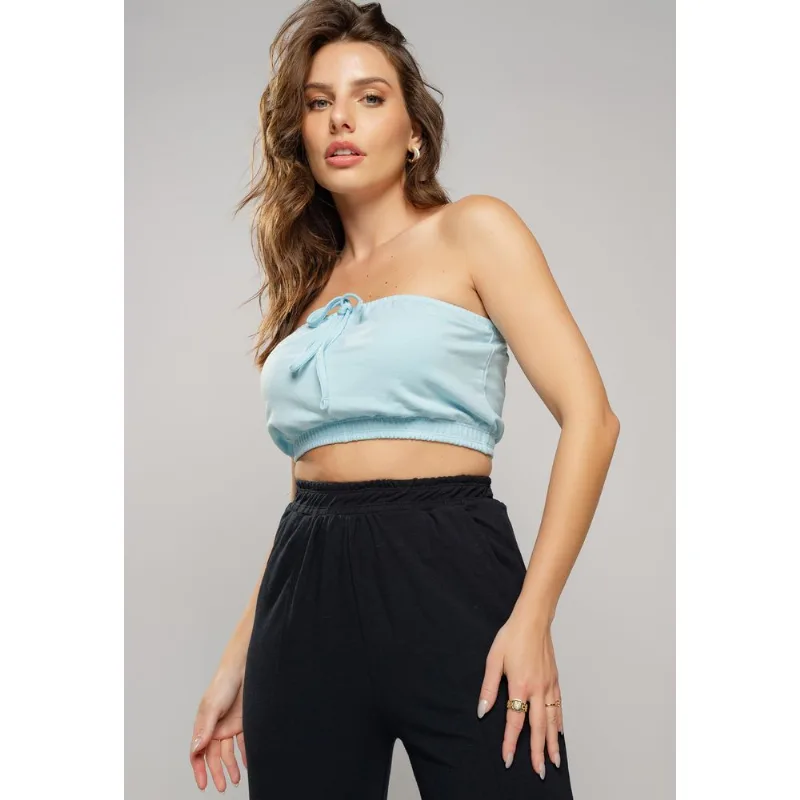 Cropped Tomara Que Caia Malha Comfort Azul Salvatore Tamanho G