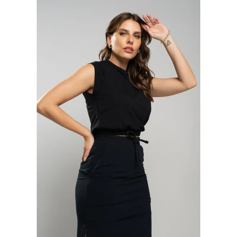 Cropped Barra Elástico Malha Comfort Preto Salvatore Tamanho M