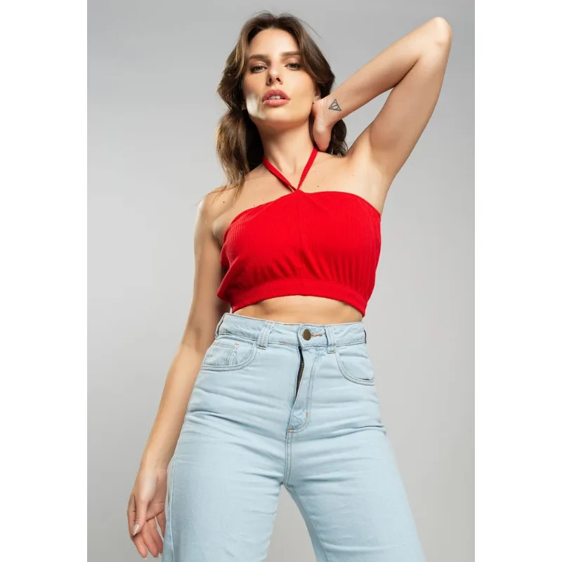 Cropped Tomara Que Caia Malha Canelada Vermelho Salvatore Tamanho G