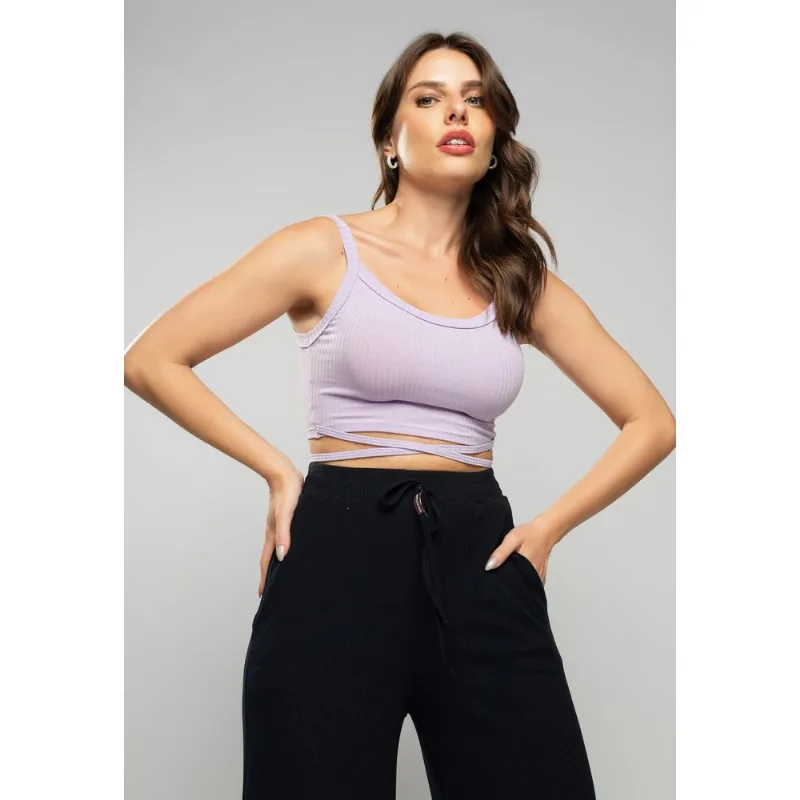 Cropped Regata Com Tiras Malha Canelada Lilás Salvatore Tamanho M
