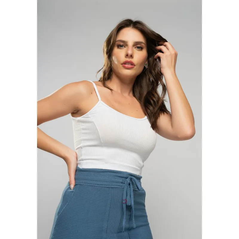 Cropped Alça Fina Canelado Branco Salvatore Tamanho P