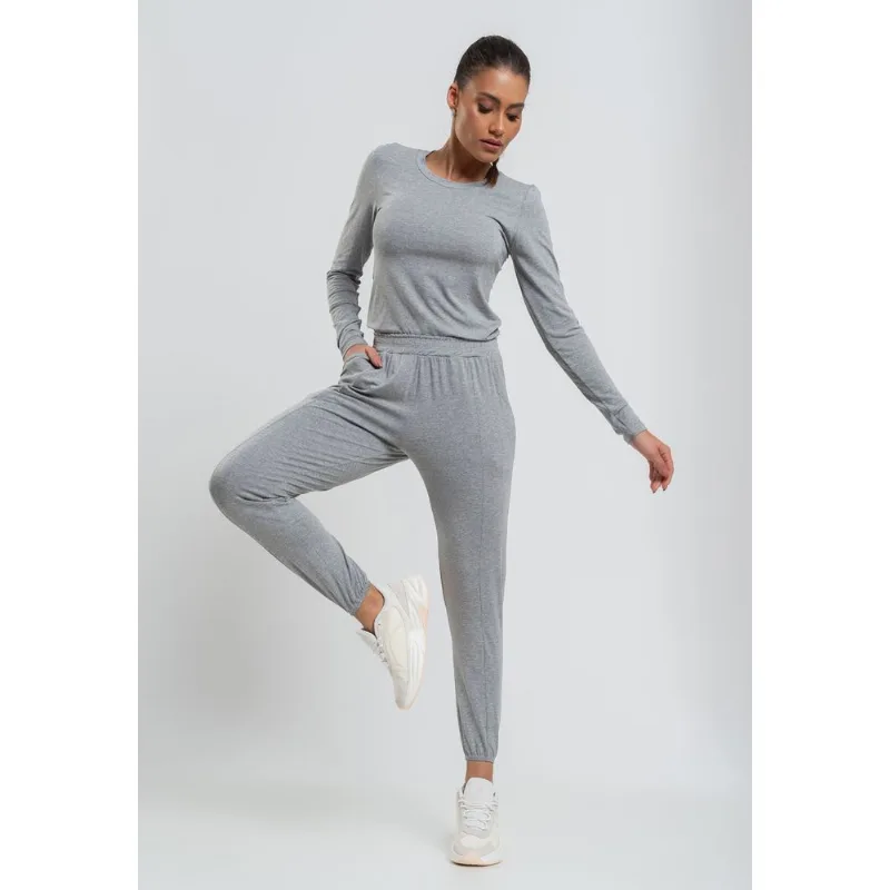 Conjunto Comfy Com Blusa Manga Longa e Jogger Recorte Malha Mescla Salvatore Tamanho G