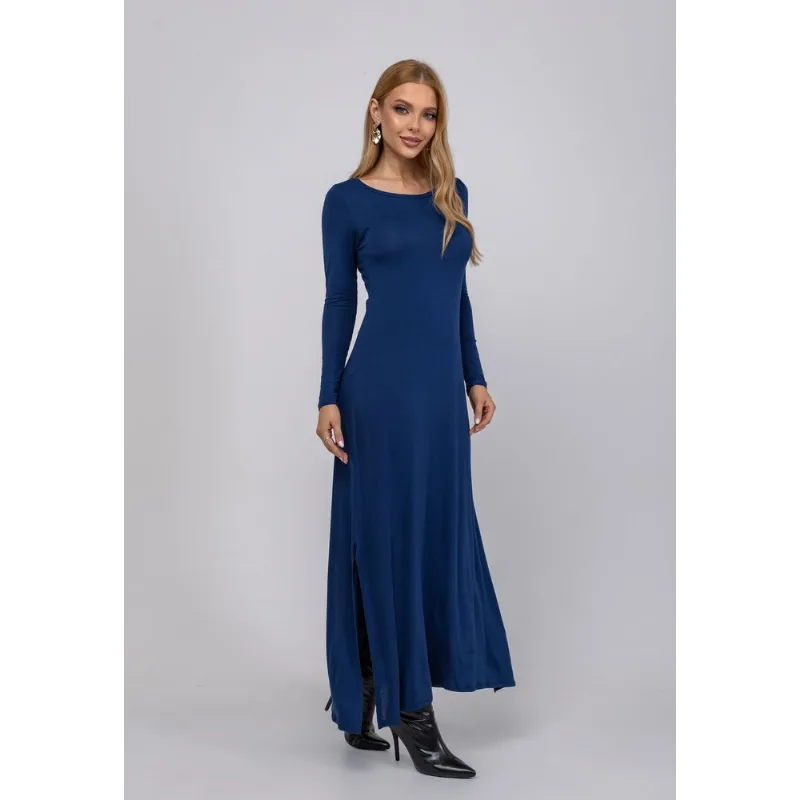 Vestido Longo Manga Longa Malha Azul Salvatore Tamanho P