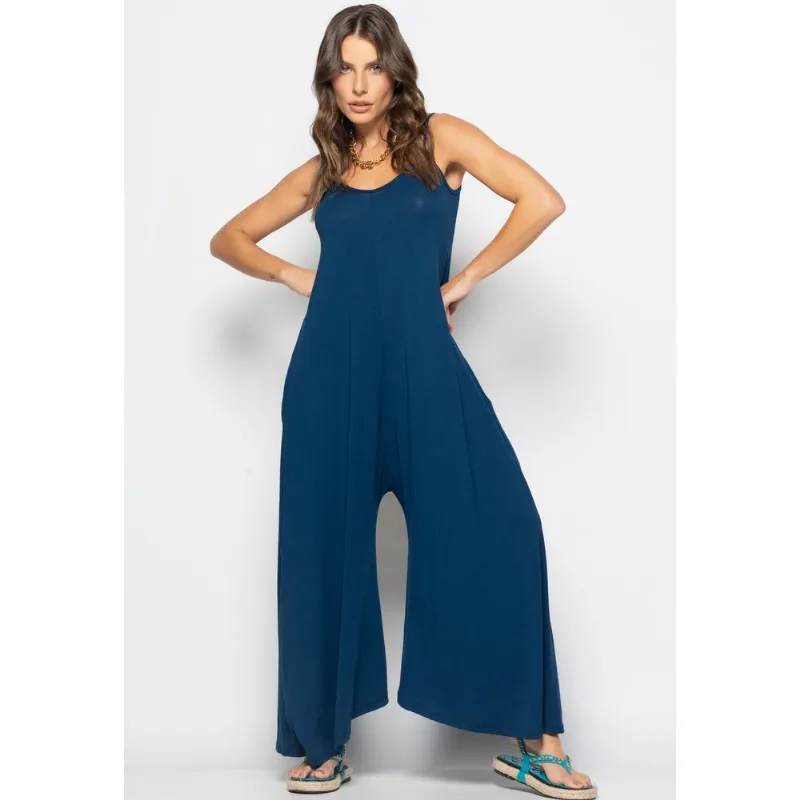 Macacão Alcinha Pantalona Malha Marinho Salvatore Tamanho P