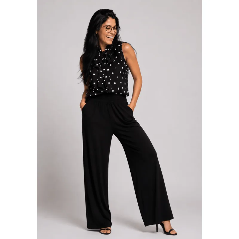 Calça Wide Leg Com Bolso Malha Preta Salvatore Tamanho M