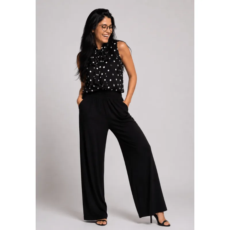 Calça Wide Leg Com Bolso Malha Preta Salvatore Tamanho G