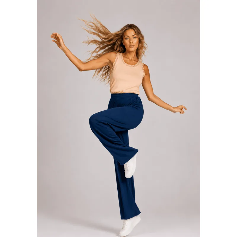 Calça Wide Leg Com Bolso Malha Marinho Salvatore Tamanho P