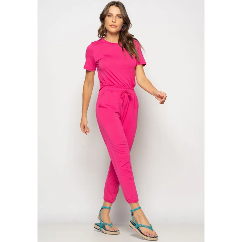 Conjunto Blusa Gola Redonda M/C e Jogger Recortes Malha Rosa Salvatore Tamanho G