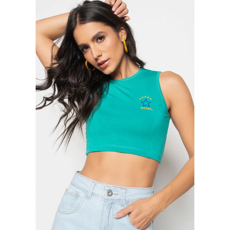 Cropped Brasil Regata Recorte Malha Verde Salvatore Tamanho G