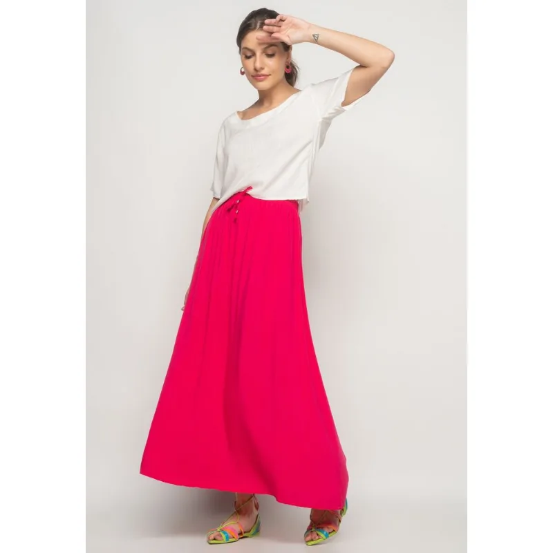 Saia Midi Viscolinho Rosa Salvatore Tamanho M