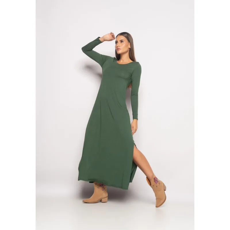 Vestido Longo Manga Longa Malha Verde Salvatore Tamanho P