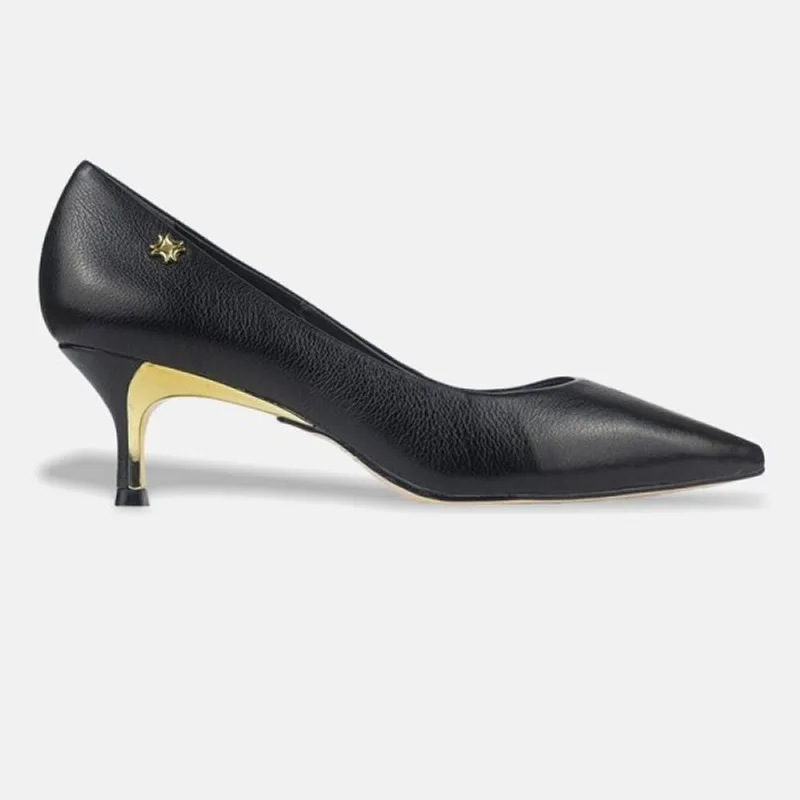Sapato Scarpin Luz da Lua Bico Fino Saara com Salto Fino Detalhe Dourado 58060700 39 / Preto