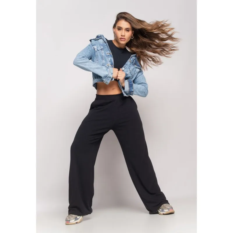 Calça Wide Leg Com Bolso Moletinho Preto Salvatore Tamanho G