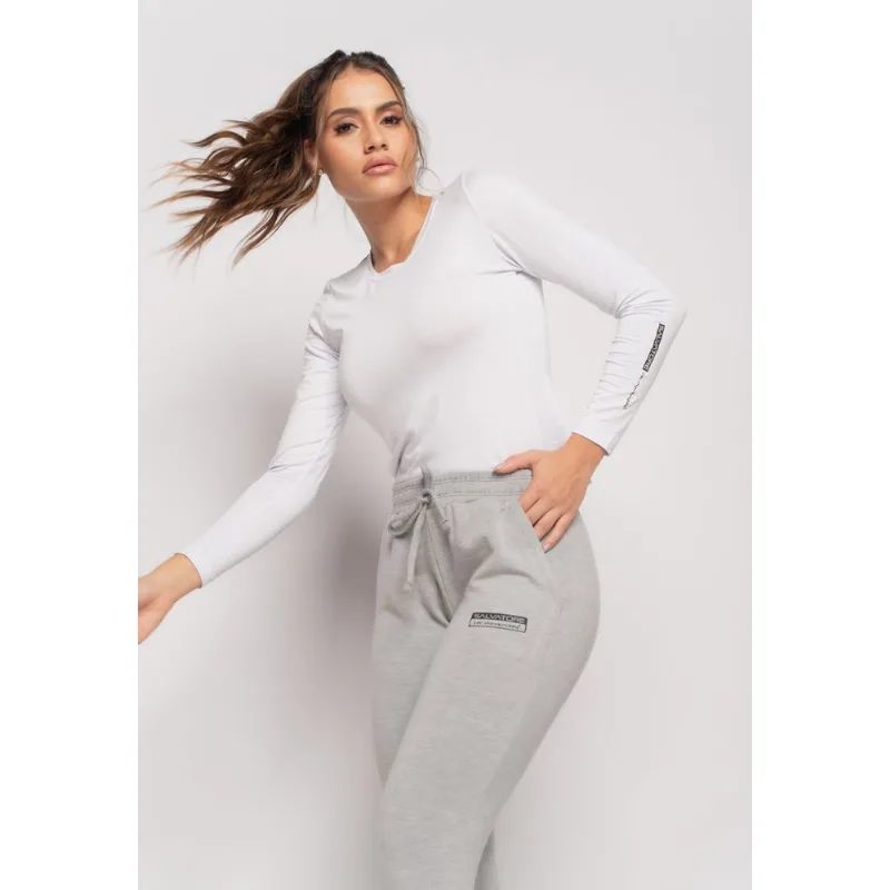 Blusa Esportiva Manga Longa e Gola Redonda Malha Branca Salvatore Tamanho M