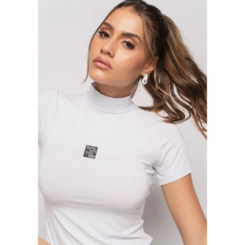 Blusa Esportiva Gola Alta Manga Curta Malha Branca Salvatore Tamanho G