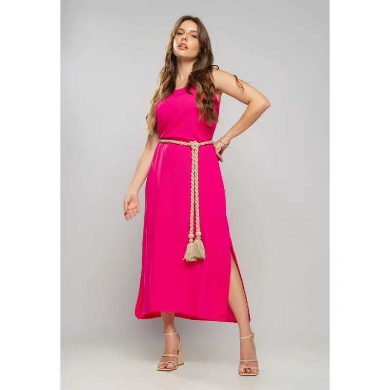 Vestido Longo Viscolinho Fenda Pink Salvatore Tamanho P