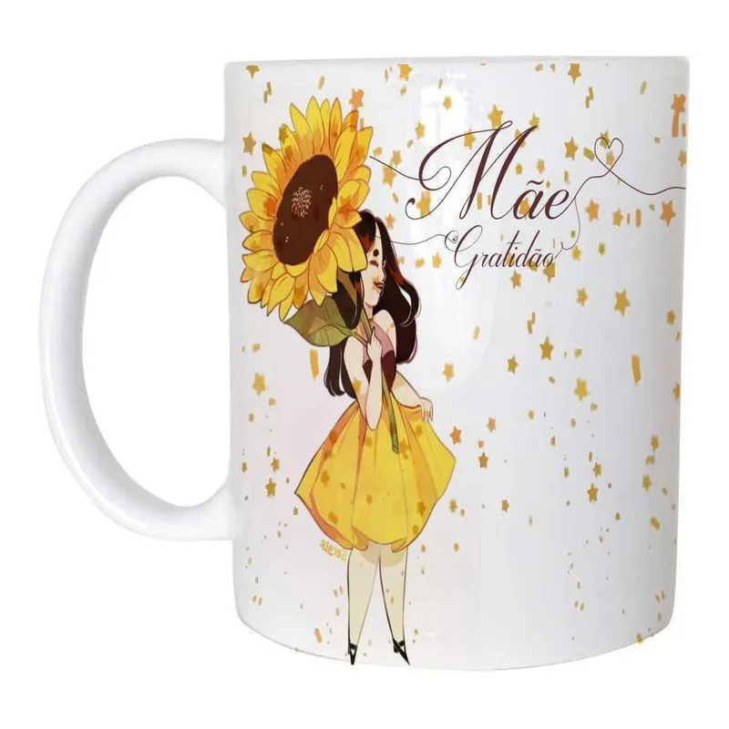 Caneca Polímero 325ml Mãe Gratidão Floral Boneca