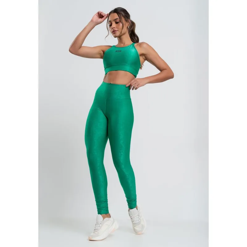 Calça Legging Suplex Canelada Brilho Básica Verde Salvatore Tamanho G