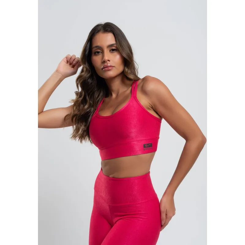 Top Suplex Canelado Brilho Decote e Tiras Rosa Salvatore Tamanho M