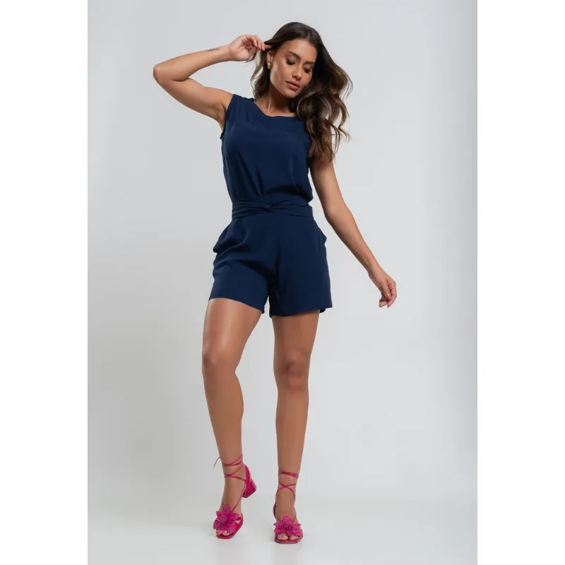 Short Amarração Viscolinho Azul Salvatore Tamanho P