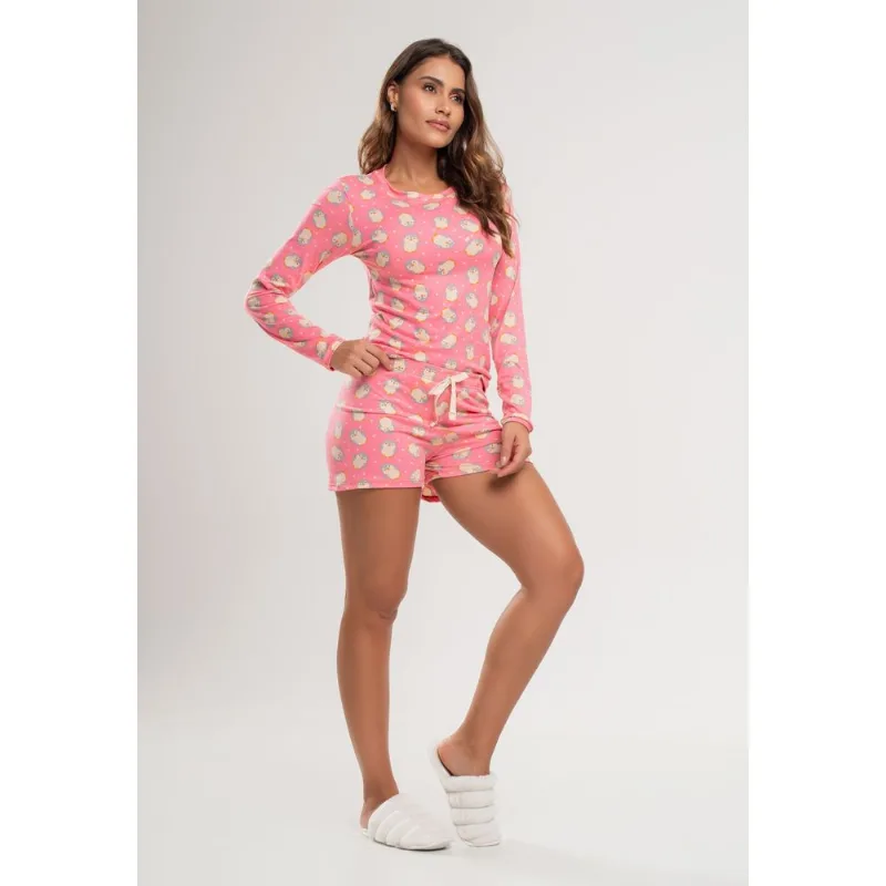 Pijama Short e Blusa M/L Malha Rosa Salvatore Tamanho M