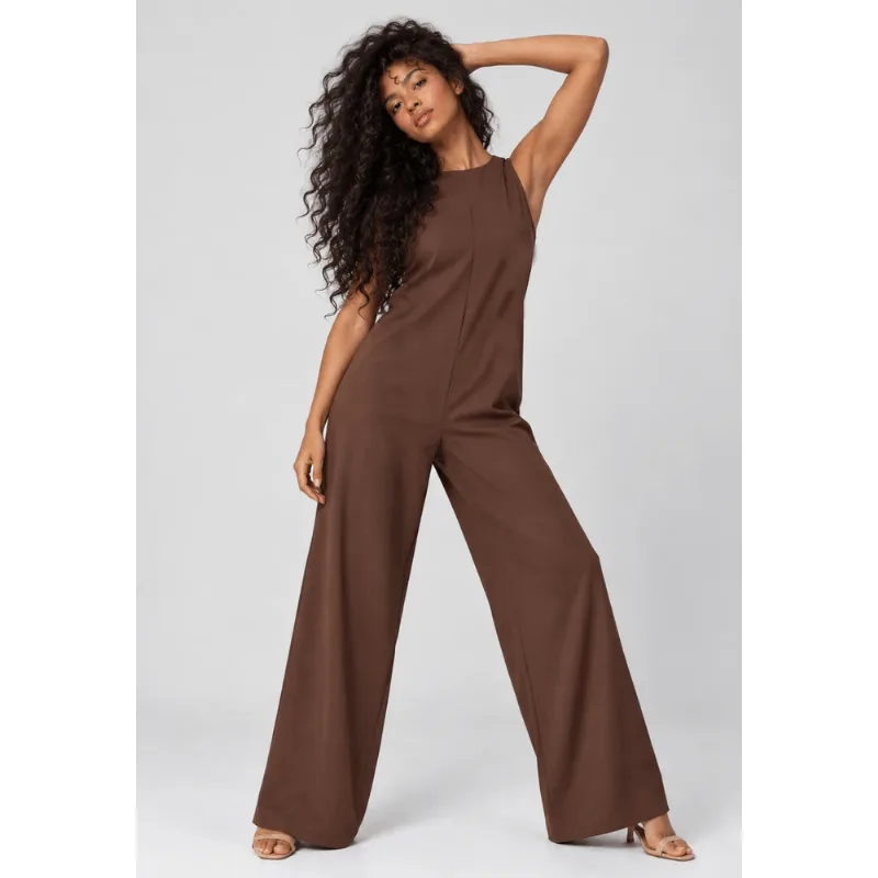 Macacão Regata Feminino Alfaiataria Pantalona Marrom Salvatore Tamanho G