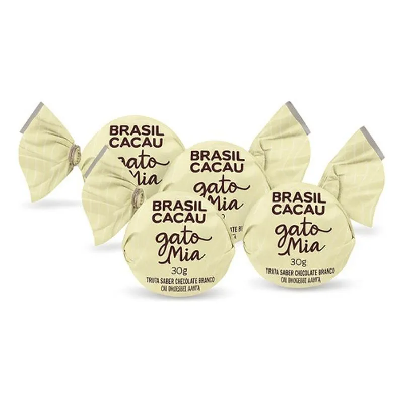Kit 5 Trufas Chocolate Branco Gato Mia 30g Brasil Cacau