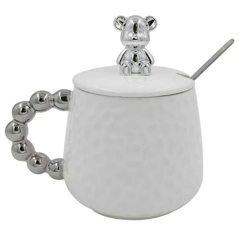Caneca C/ Tampa Urso 8x8cm em Cerâmica World Classic-Branco