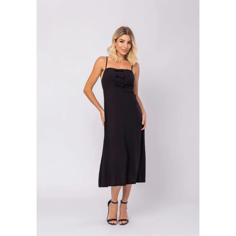 Vestido Midi Viscolinho Premium Laços Preto Salvatore Tamanho M
