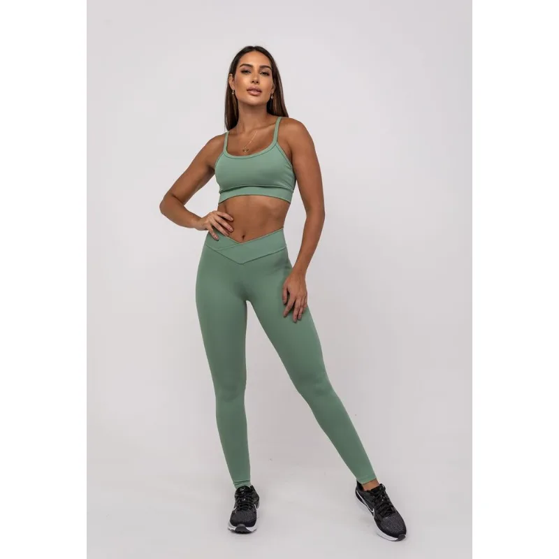 Calça Legging Suplex Poliamida Cós Assimétrico Verde Salvatore Tamanho G