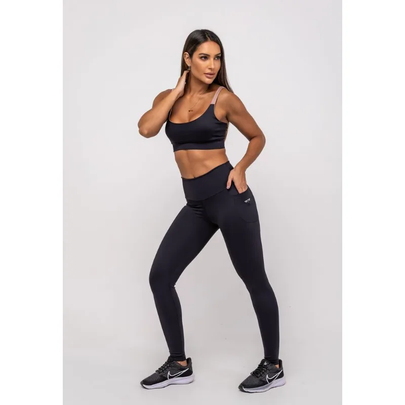 Calça Legging Suplex Poliamida Com Bolso Preto Salvatore Tamanho G