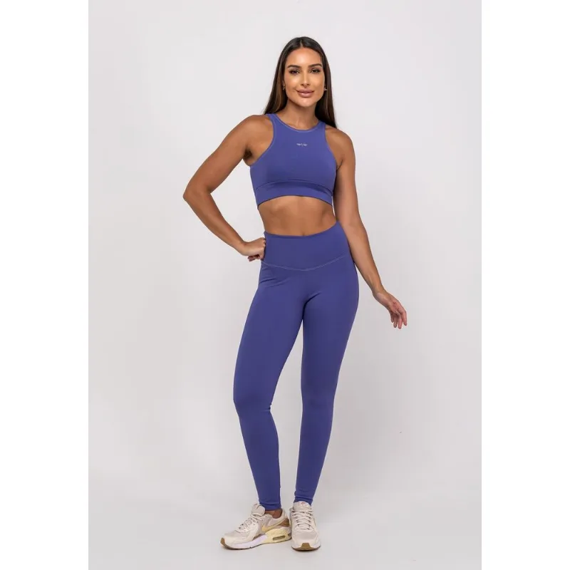 Calça Legging Suplex Poliamida Com Costura Azul Salvatore Tamanho GG