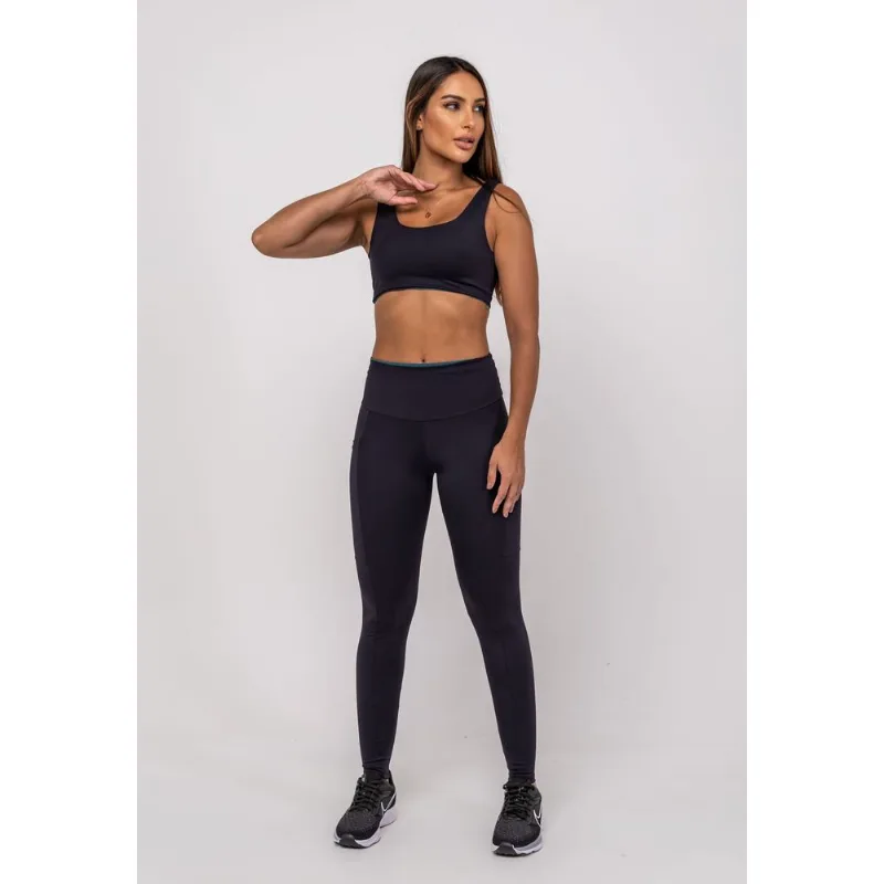 Calça Legging Suplex Poliamida Com Bolso Quadrado Preto Salvatore Tamanho GG