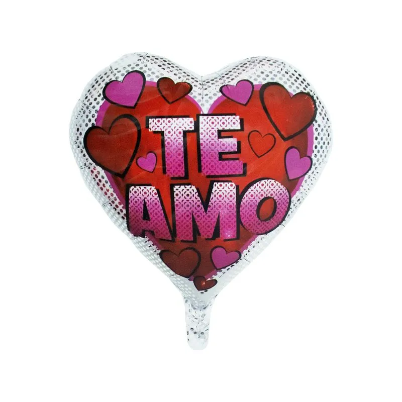 Balão Metalizado Te Amo Corações Estilo Pop Art PTD Festas