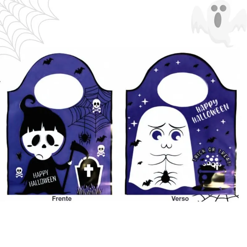Sacola Plástica Happy Halloween Fantasma 18x25cm Com 10 Un