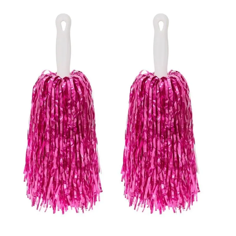 Kit 2 Pompom Metalizado Lider De Torcida Rosa