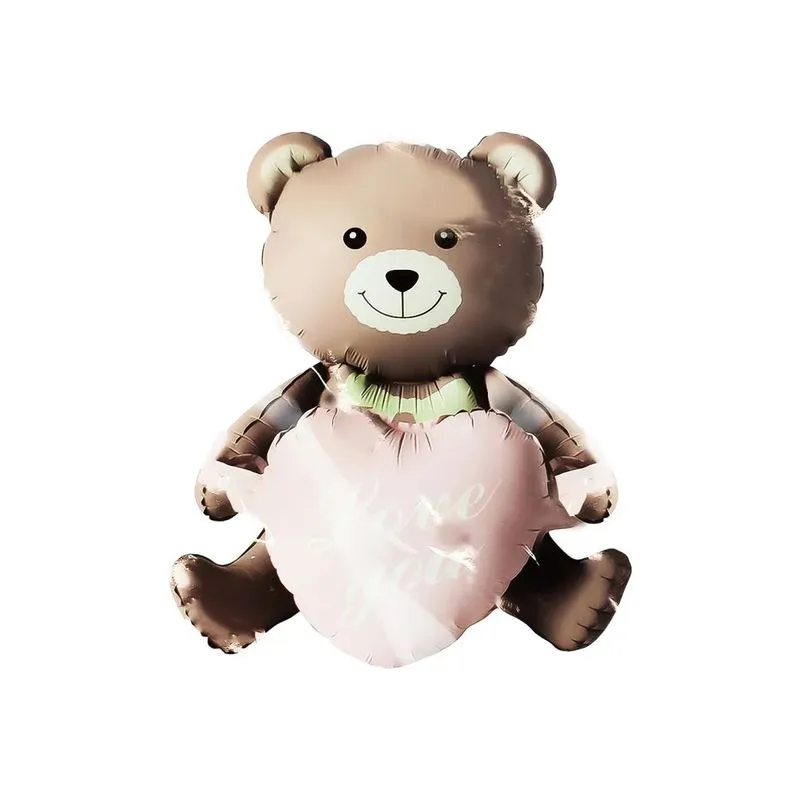 Balão Metalizado Bear Coração 105,5 X 66,5 CM PTD Festas Balão Metalizado em Formato de Urso com Coração Love You PTD Festas