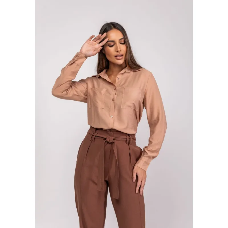 Camisão Alfaiataria M/L Com Bolsos Bege Salvatore Tamanho P